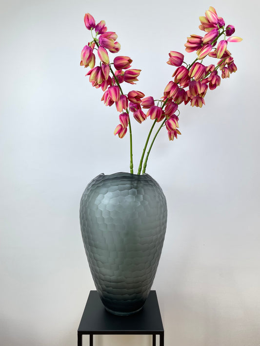 Glass vase, mouth-blown, grey, 45cm