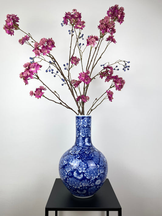 Porcelain vase, hand-painted, blue, 34 cm