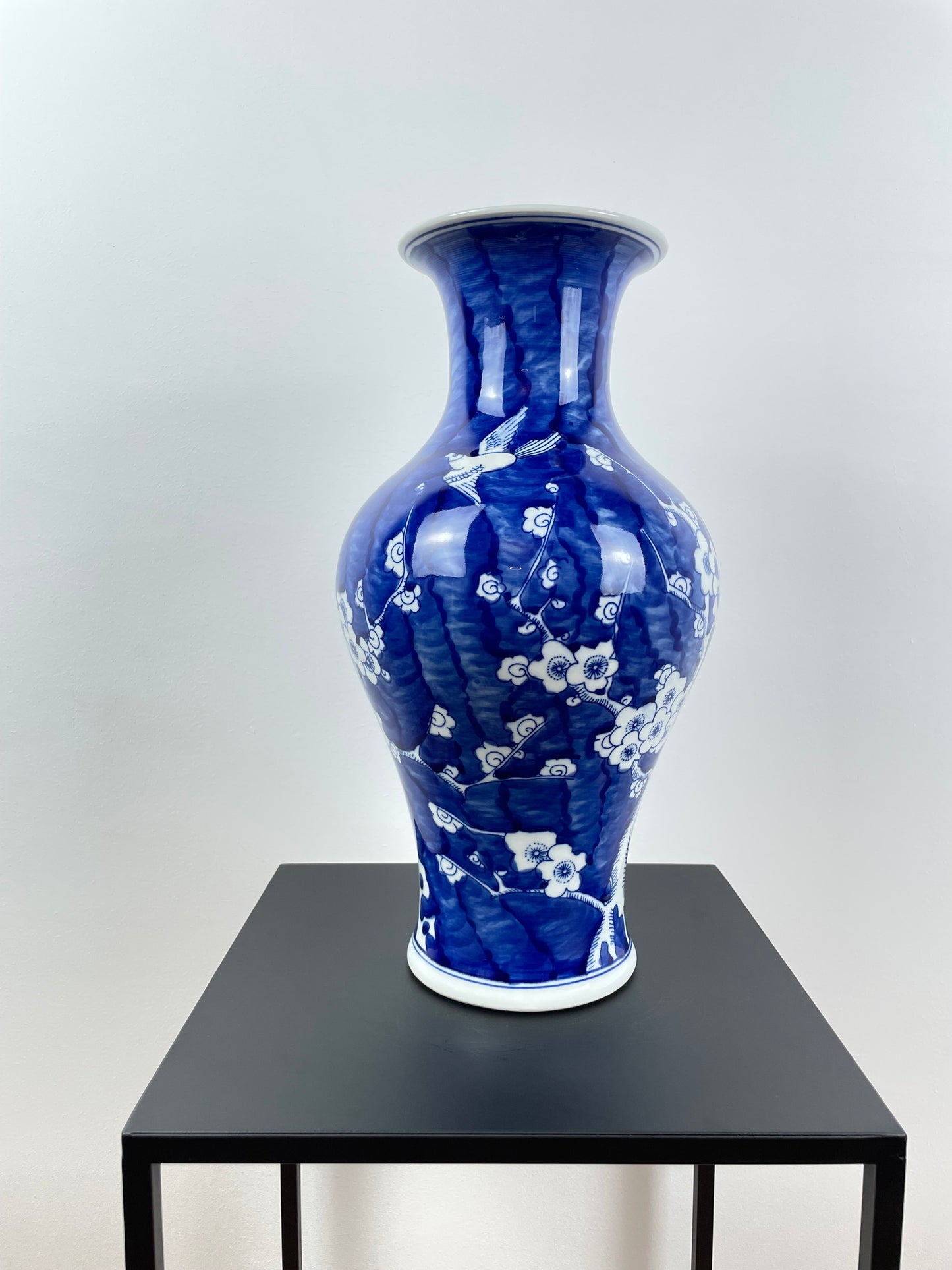 Porzellanvase, handbemalt, blau, 35cm
