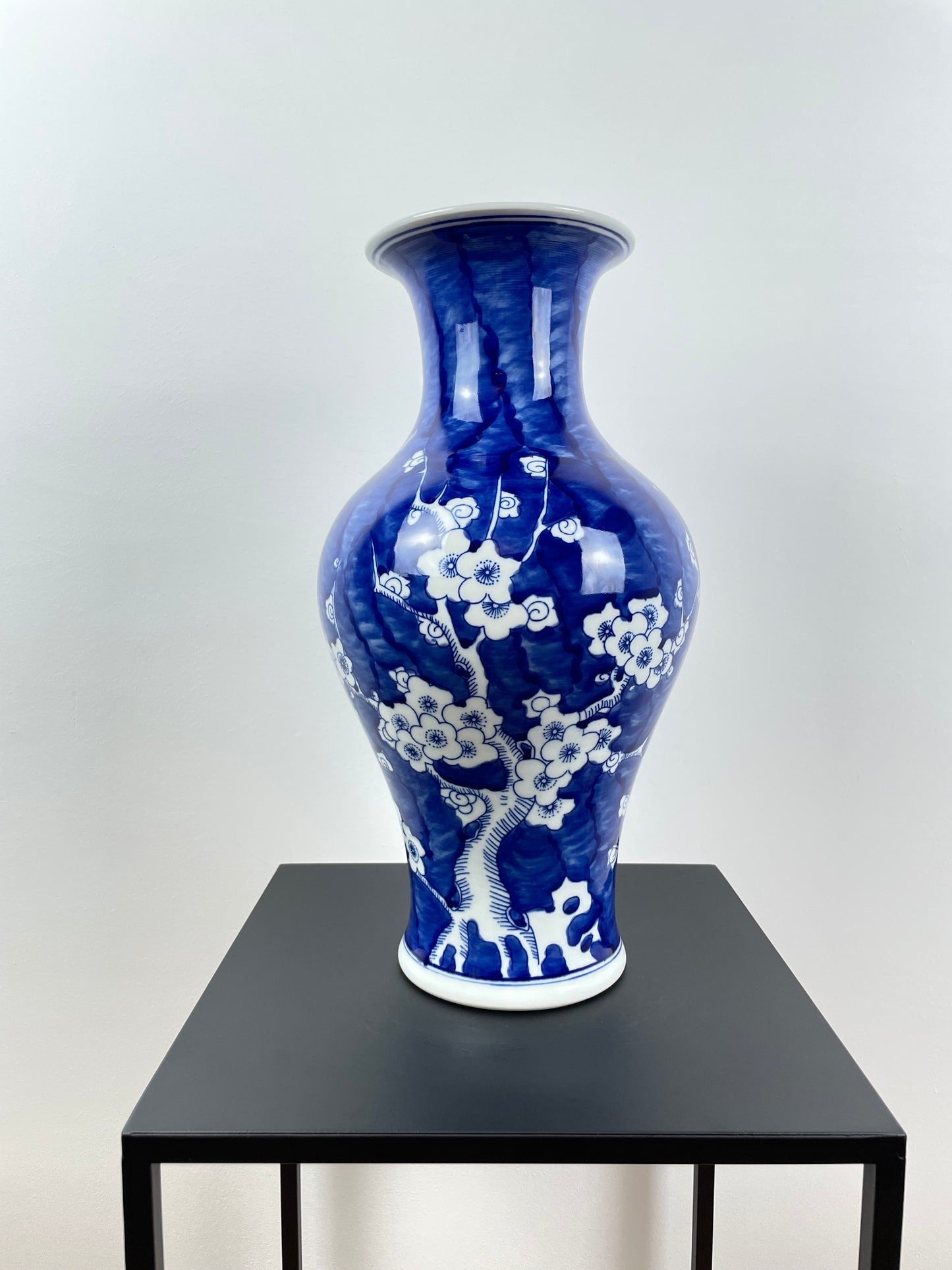 Porzellanvase, handbemalt, blau, 35cm