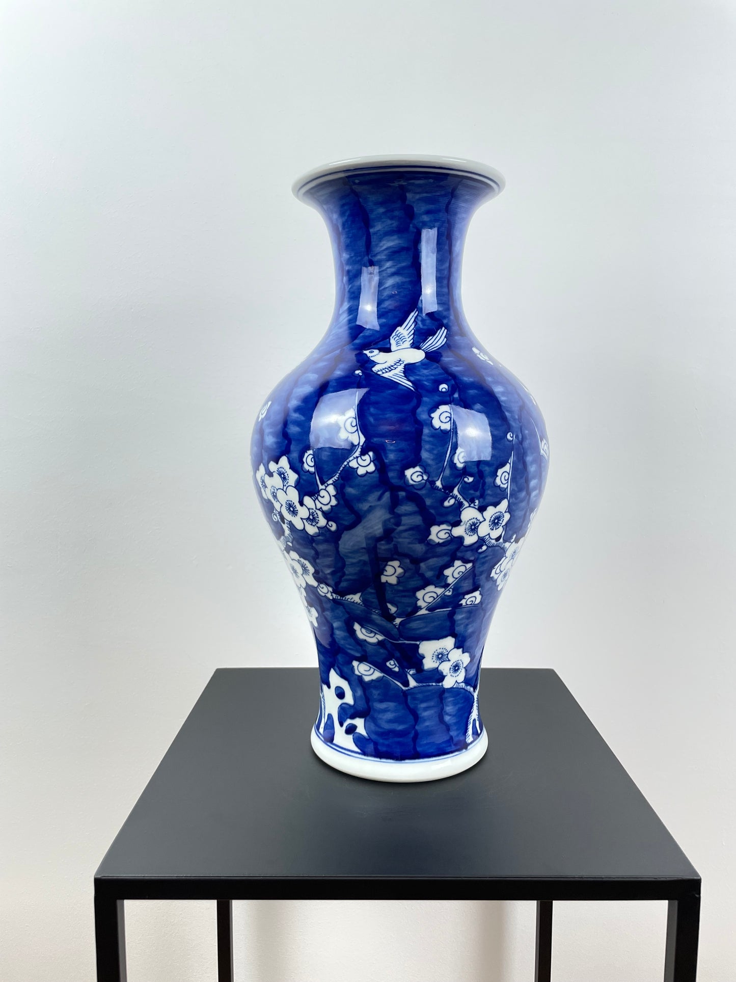Porzellanvase, handbemalt, blau, 35cm