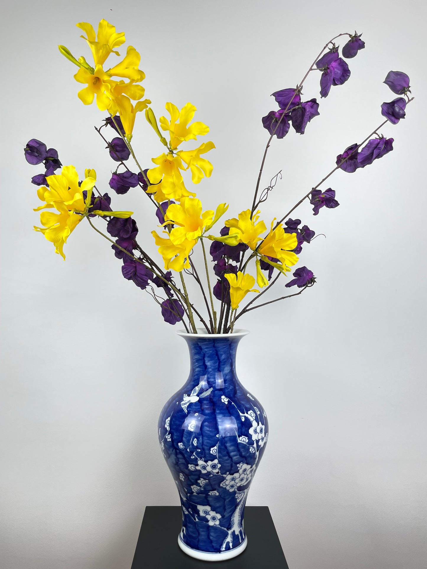 Porzellanvase, handbemalt, blau, 35cm
