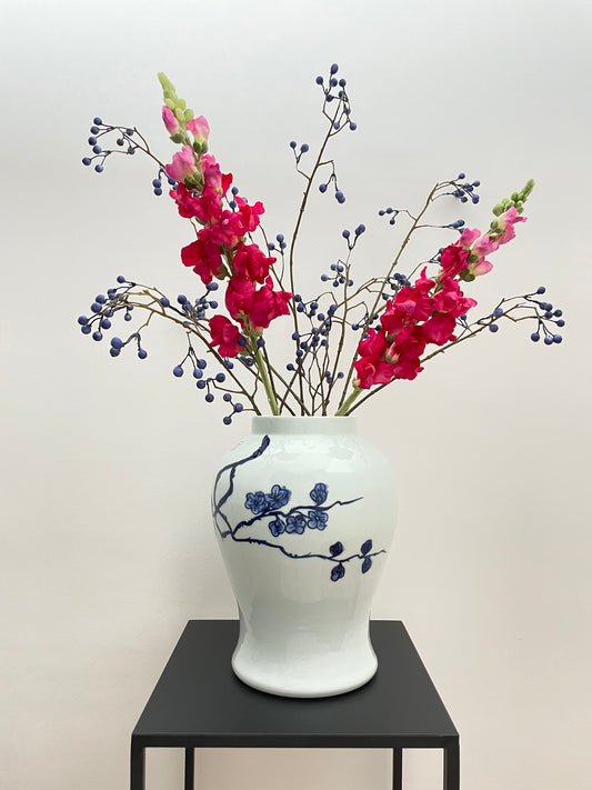 Porcelain vase, hand-painted, white, 30 cm