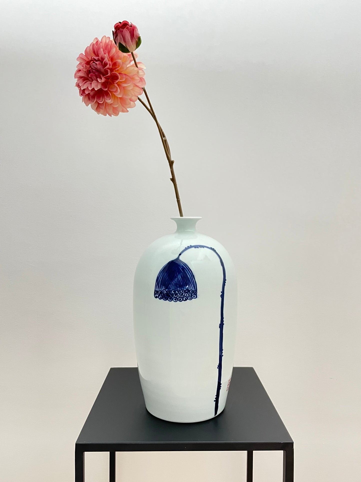 Porzellanvase, handbemalt, weiß, 33cm
