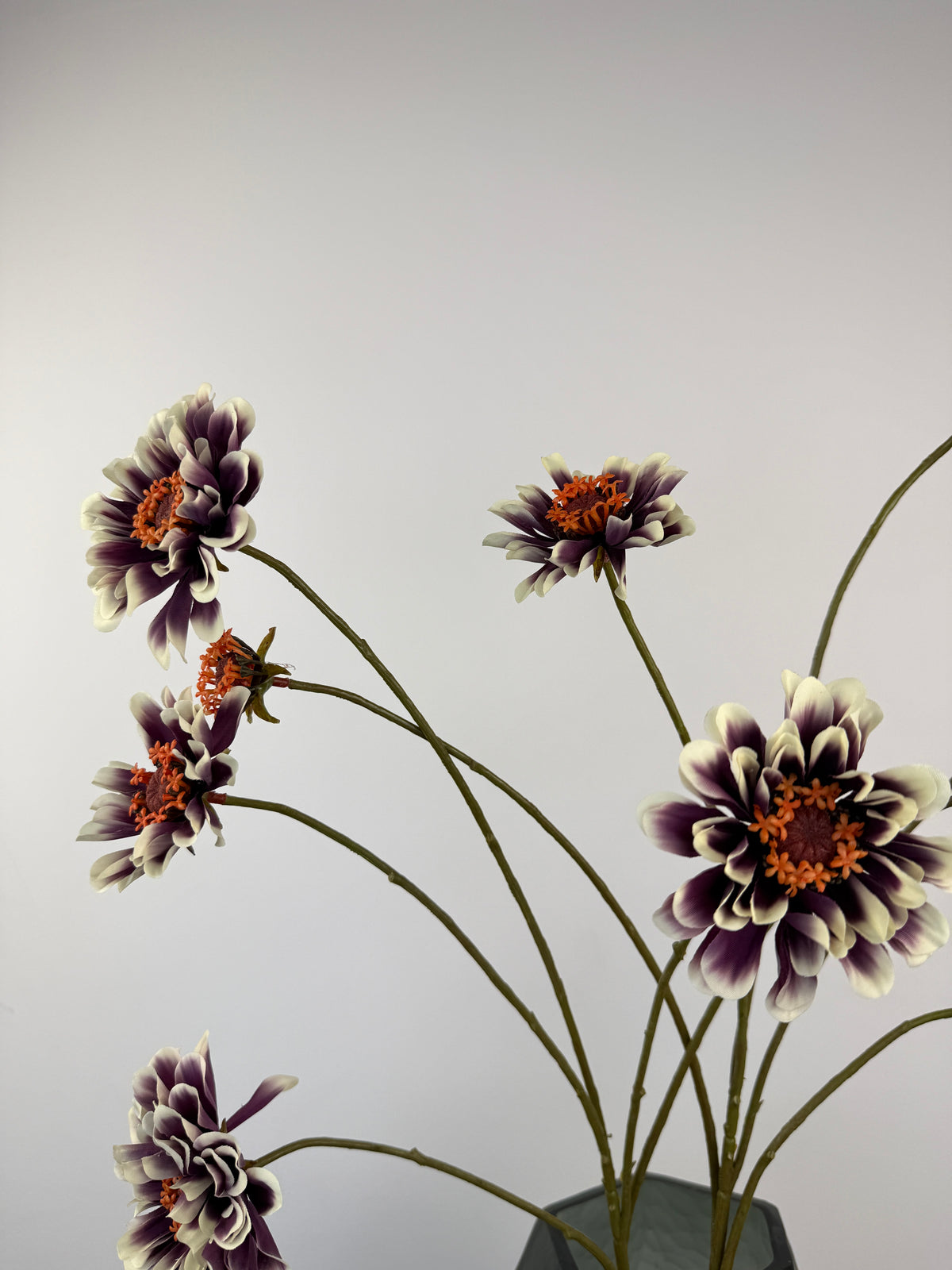 Künstlicher Zinnienzweig wie echt, creme/lila, 90cm, Ansicht 3 – Silk-ka