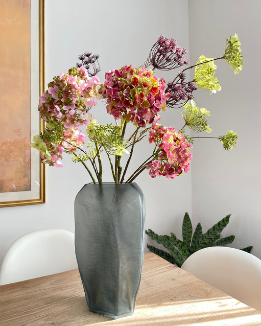 Glass vase, "The Rock big" mouth-blown, grey, 38 cm