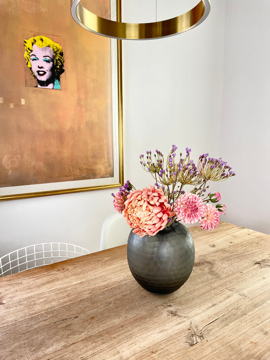 Glass vase, mouth-blown, grey, 24 cm