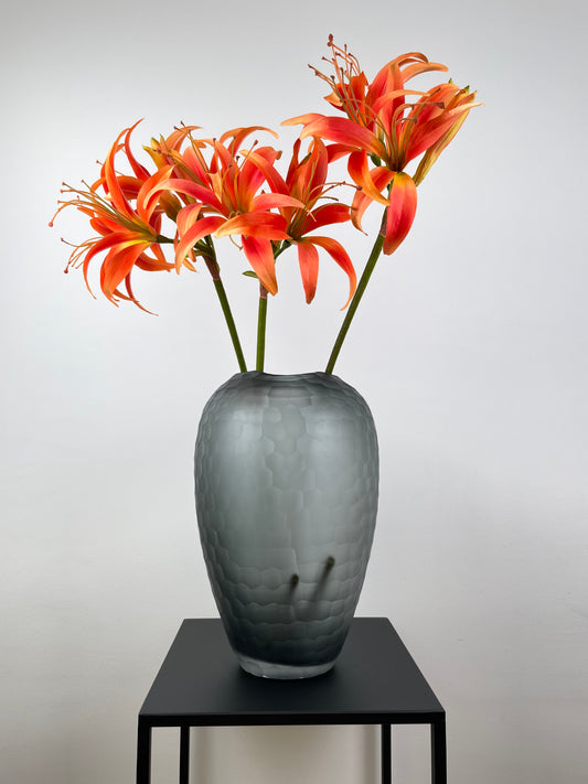 Glass vase, mouth-blown, grey, 35 cm