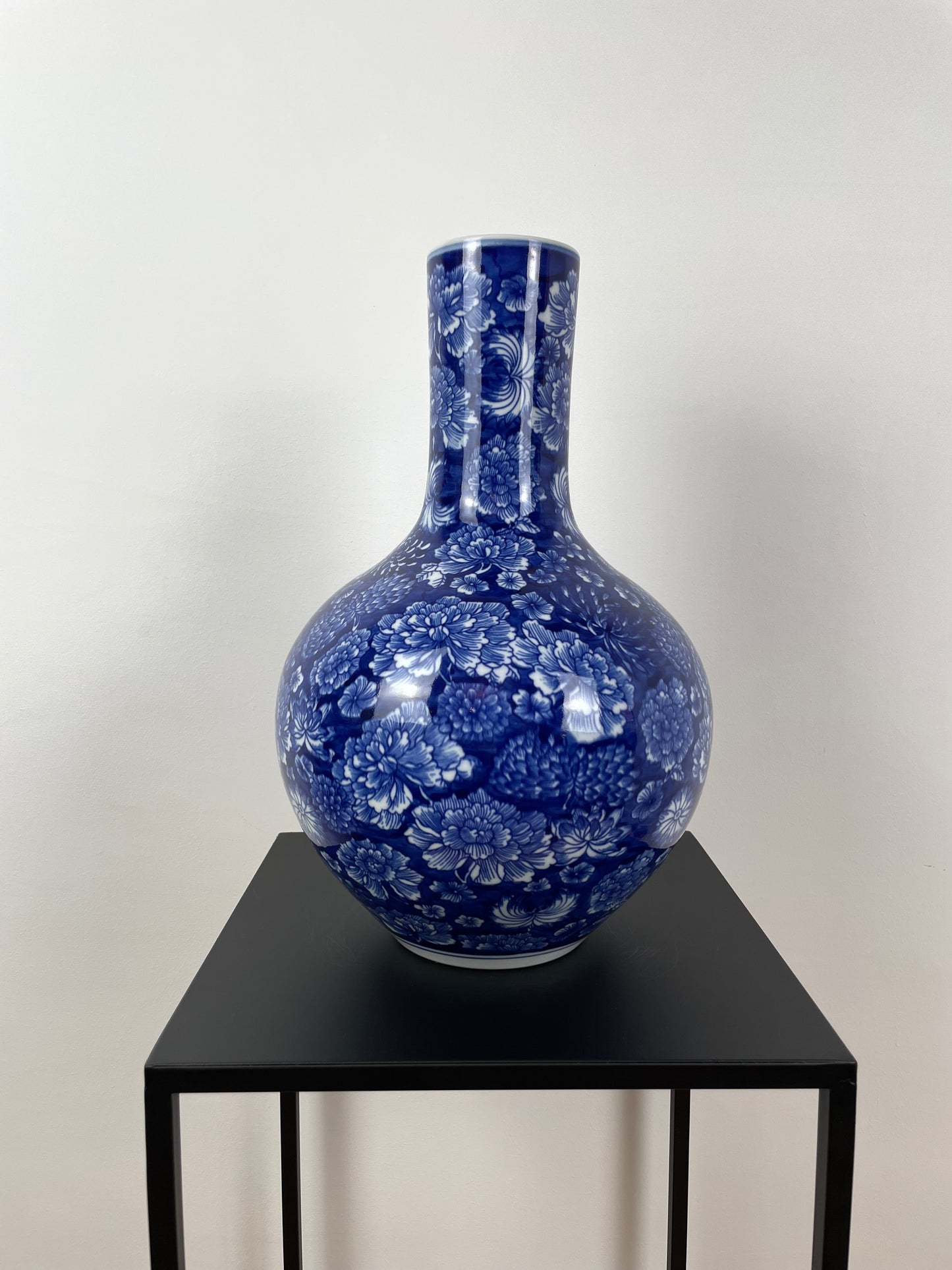 Porzellanvase, handbemalt, blau, 34cm